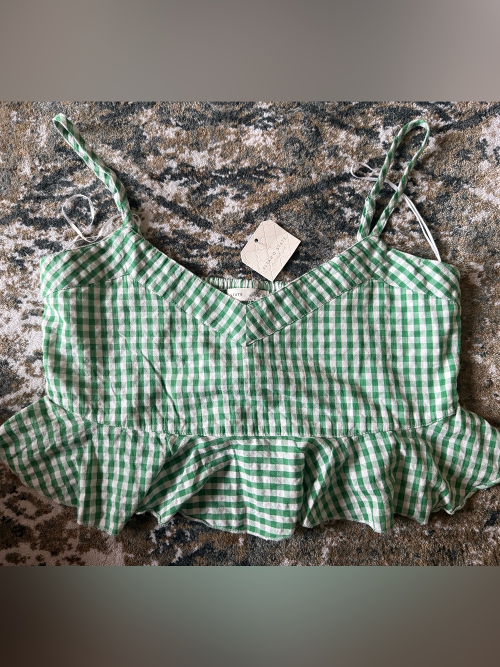 NWT Altar'd State Green and White Gingham Crop Top